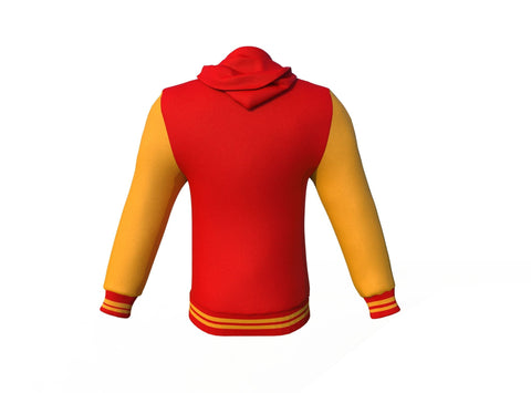 red varsity letterman jacket with leather sleeves ronan collar detail