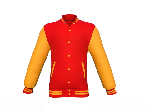 red varsity letterman jacket with leather sleeves ronan detail close up image 13