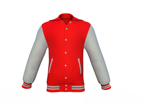 red varsity letterman jacket with leather sleeves alaric back view