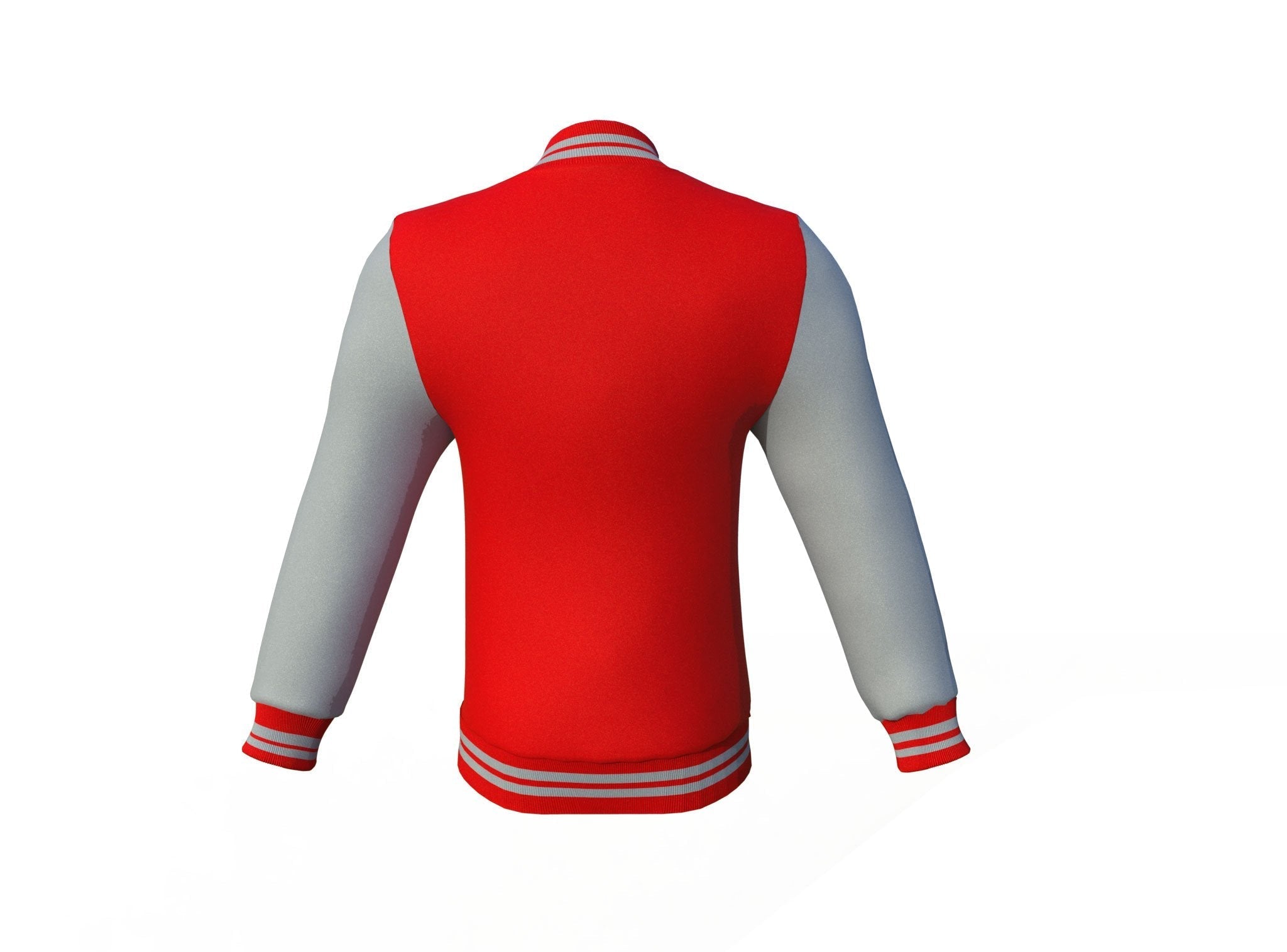 red varsity letterman jacket with leather sleeves alaric texture detail