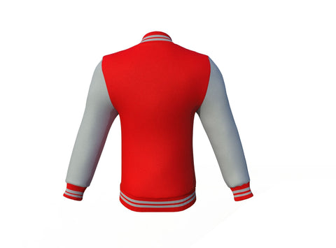 red varsity letterman jacket with leather sleeves alaric texture detail