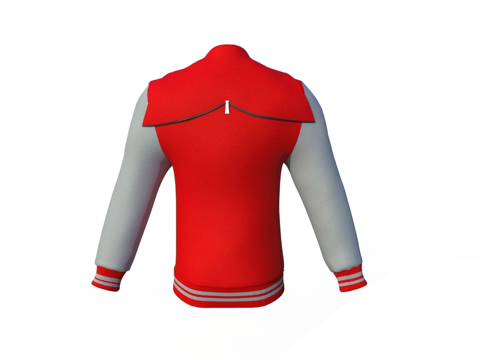 red varsity letterman jacket with leather sleeves alaric pocket detail