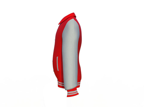 red varsity letterman jacket with leather sleeves alaric front view image 10