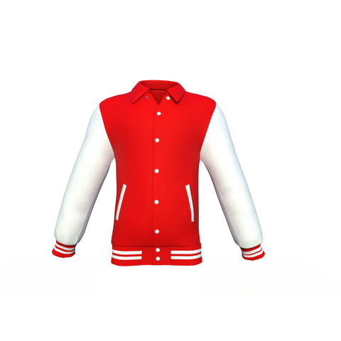 red varsity letterman jacket with leather sleeves marlow side angle