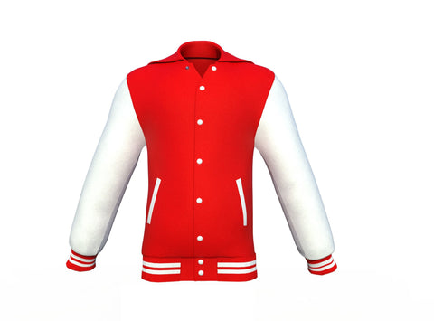 red varsity letterman jacket with leather sleeves marlow back view