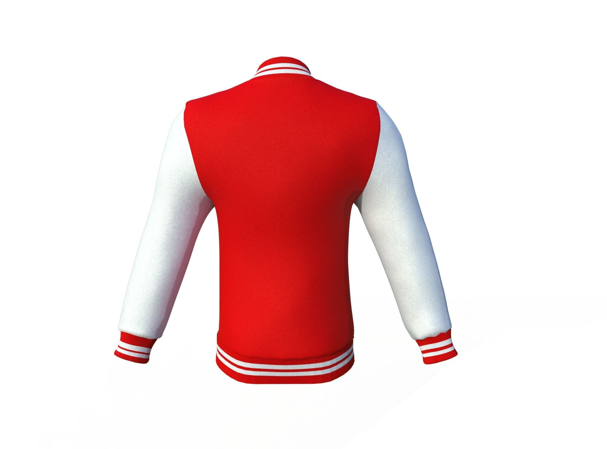 red varsity letterman jacket with leather sleeves marlow texture detail
