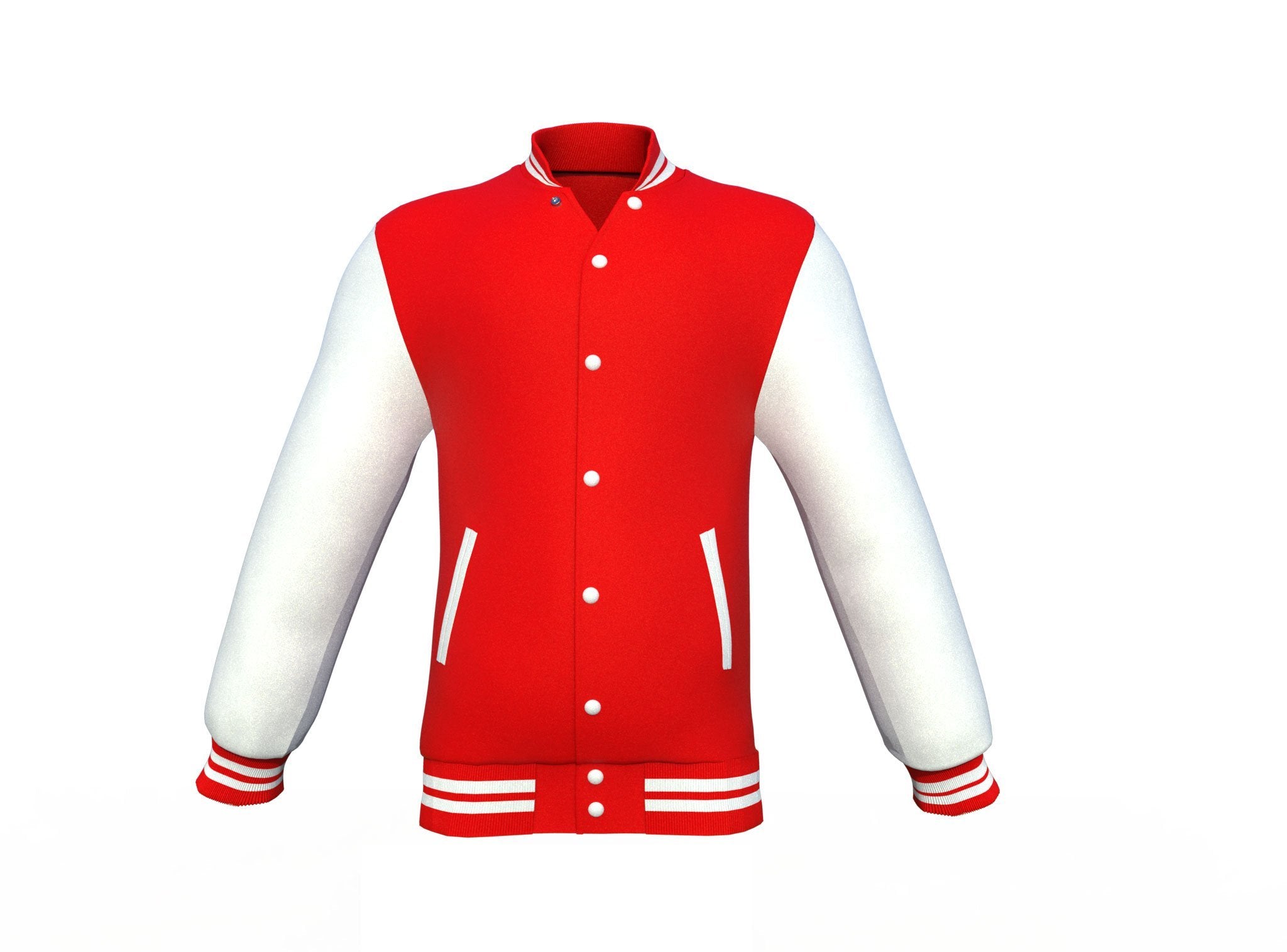red varsity letterman jacket with leather sleeves marlow detail close up image 13