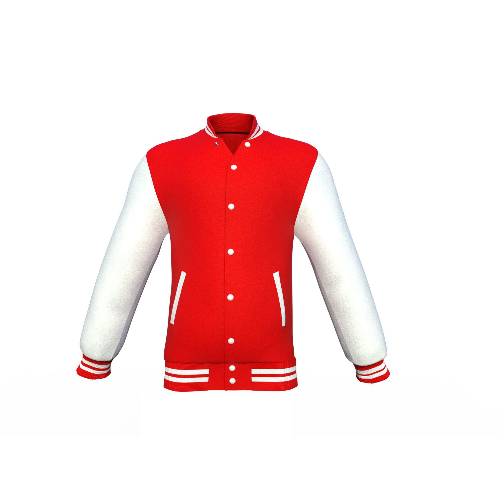 red varsity letterman jacket with leather sleeves marlow front view