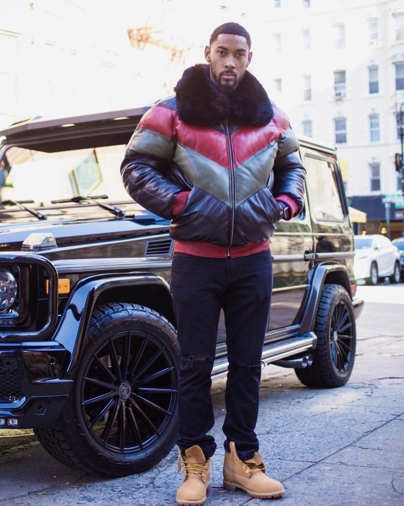 Red green black leather bomber jacket for men
