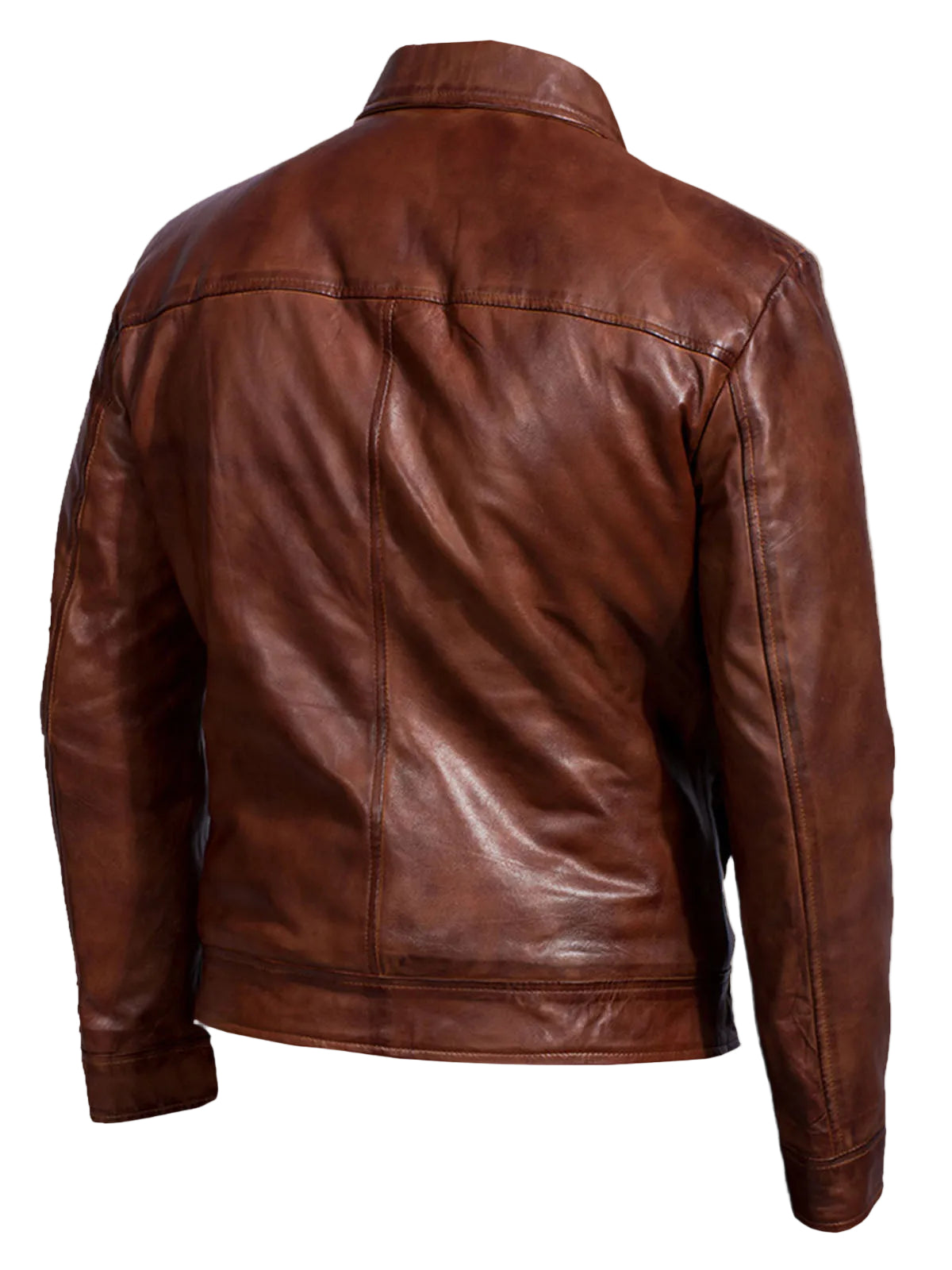 men’s brown faux leather jacket side angle