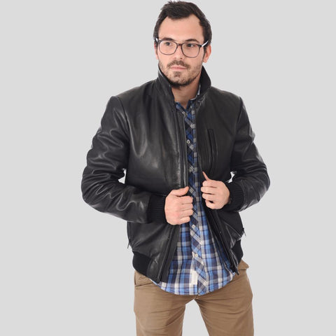 Men’s black leather bomber jacket Reece

