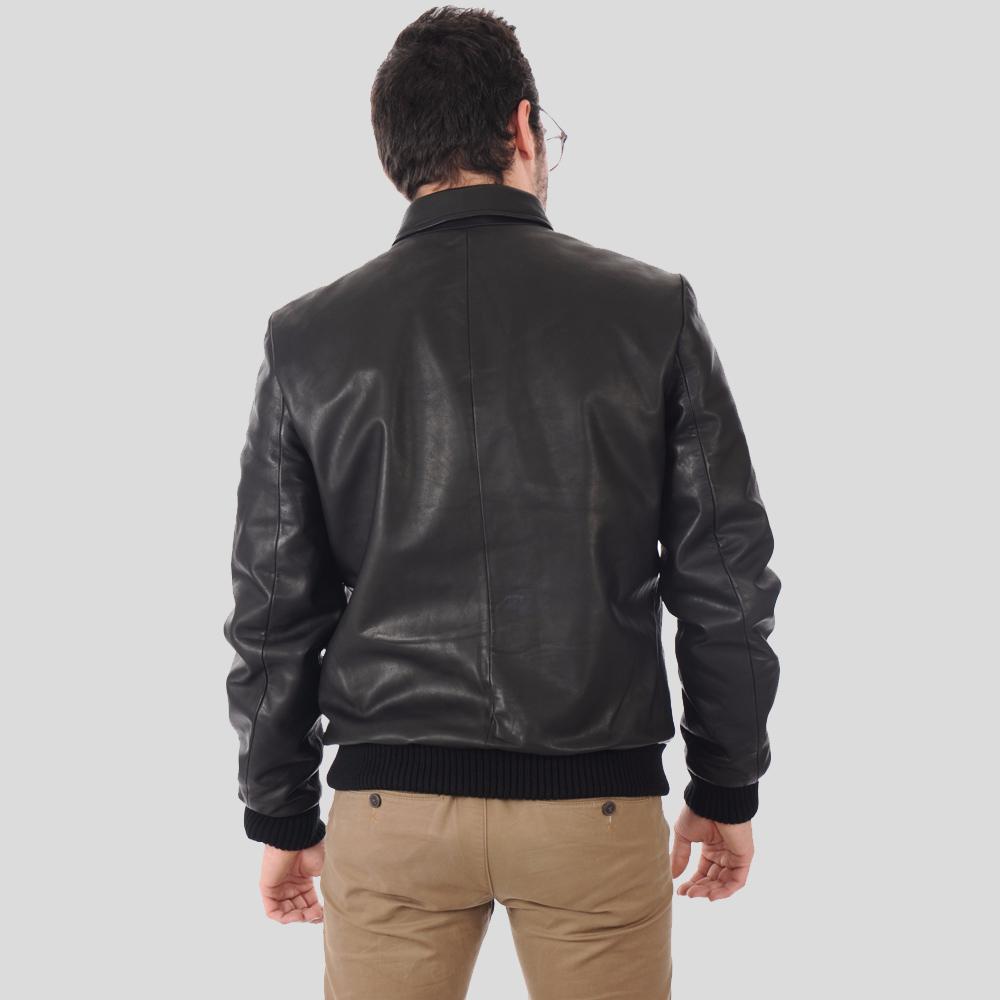 Men’s premium leather jacket in classic black bomber design