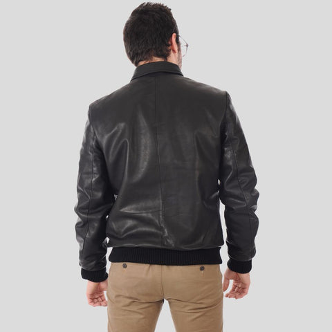 Men’s premium leather jacket in classic black bomber design