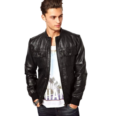 Men’s black leather bomber jacket Reggie
