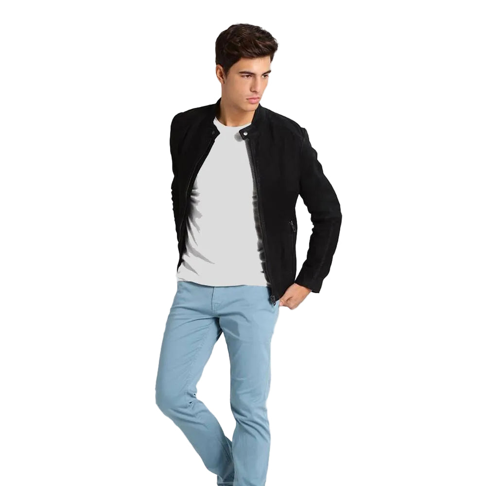Rey Black Suede Leather Racer Jacket