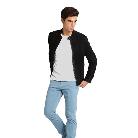 Rey Black Suede Leather Racer Jacket