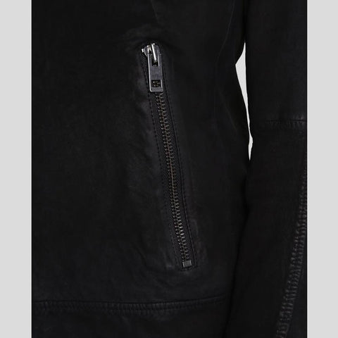 Rey Black Suede Leather Racer Jacket