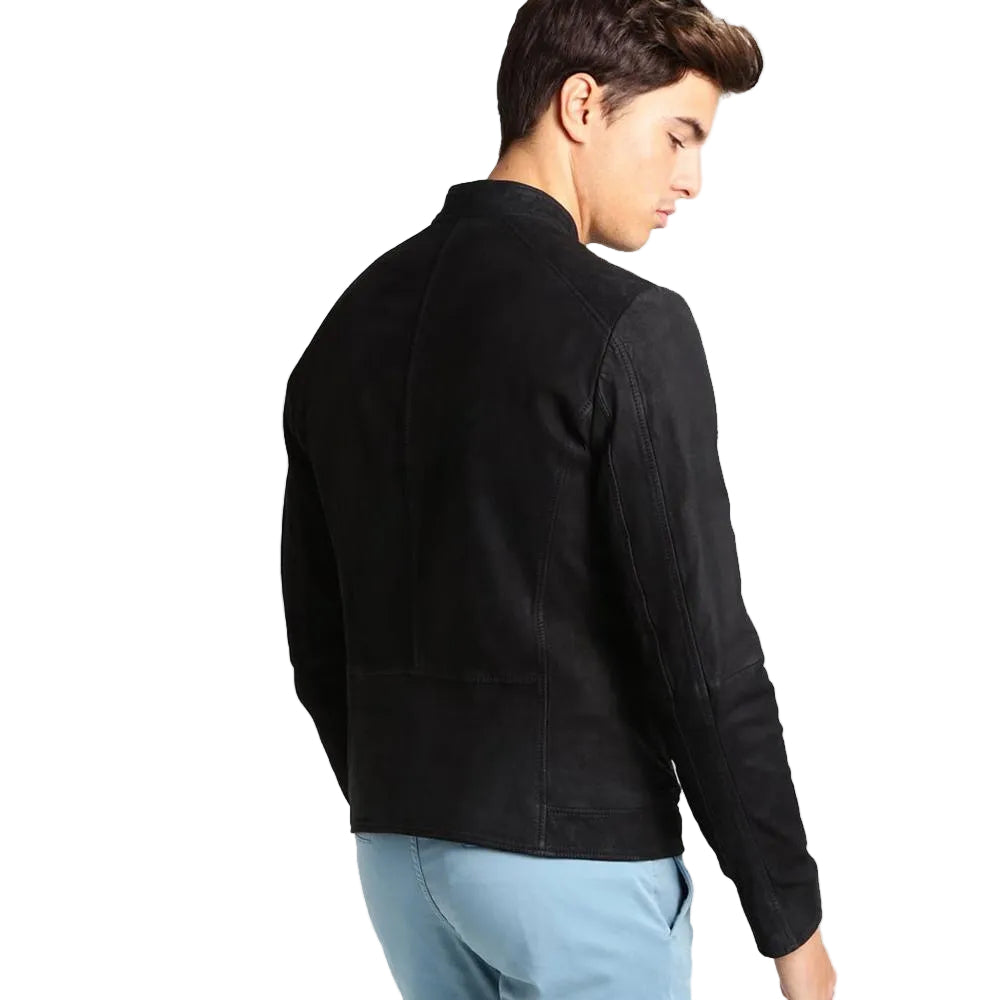Rey Black Suede Leather Racer Jacket