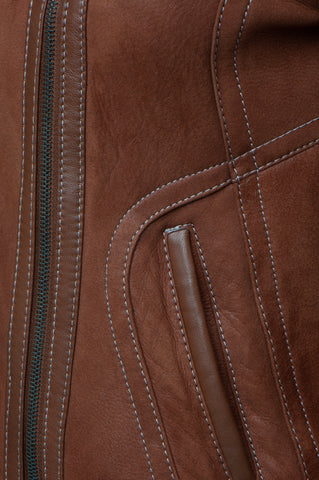 Reyna's Tan Sheepskin Shearling B-3 Bomber Style Jacket