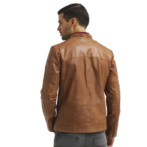 men's brown quilted lambskin leather racer jacket soren detail close up