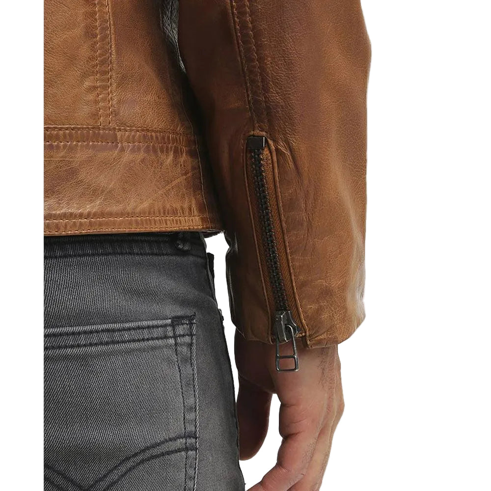 men's brown quilted lambskin leather racer jacket soren texture detail
