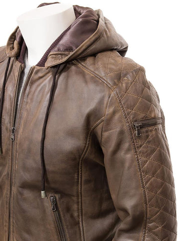 men's brown hooded lambskin leather leather jacket cassian back view