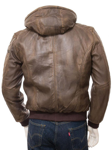 men's brown hooded lambskin leather leather jacket cassian texture detail