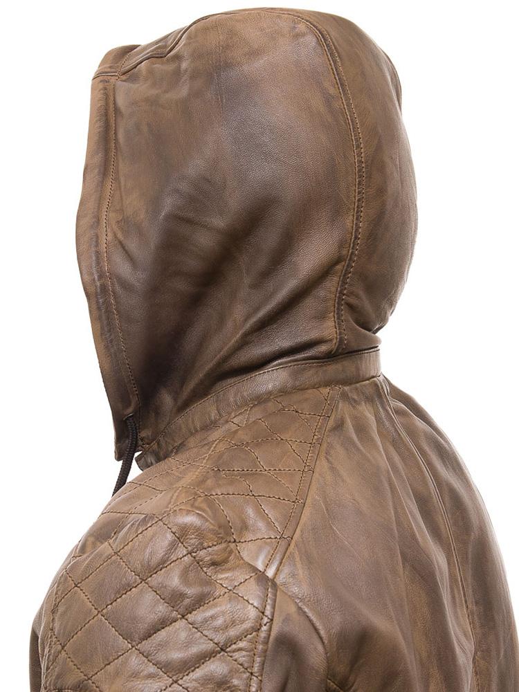 men's brown hooded lambskin leather leather jacket cassian side angle