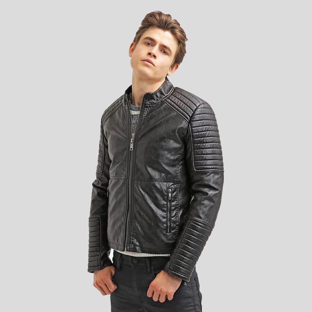 men's black quilted lambskin leather leather jacket soren front view