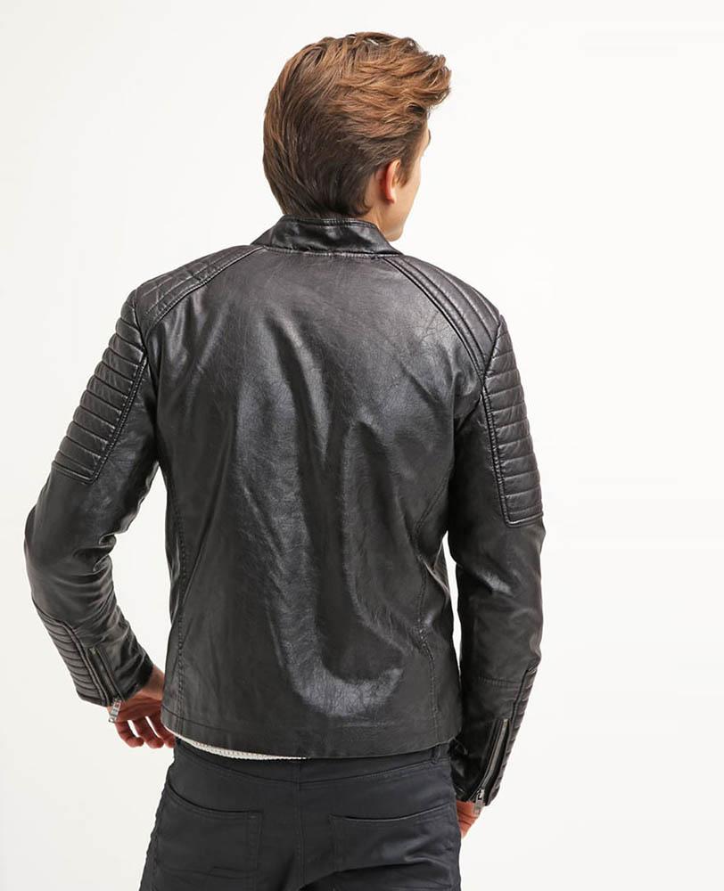 men's black quilted lambskin leather leather jacket soren back view