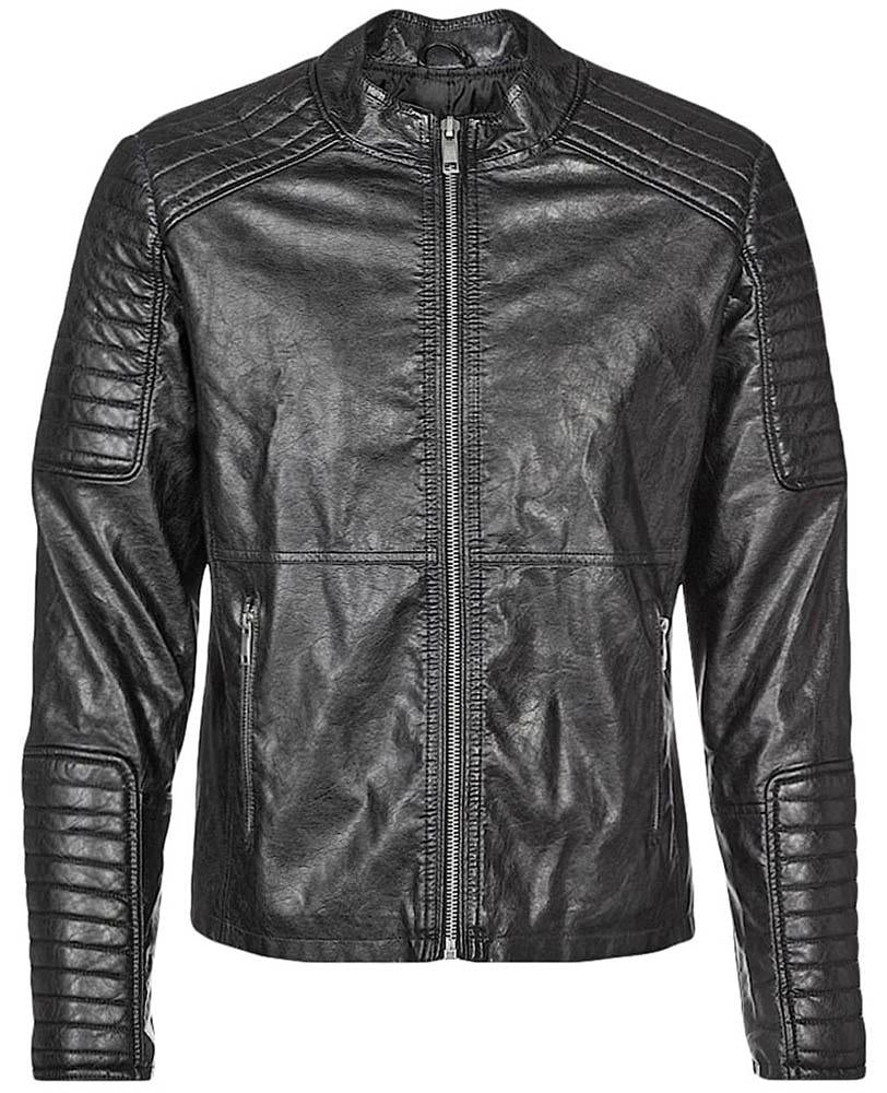 men's black quilted lambskin leather leather jacket soren detail close up