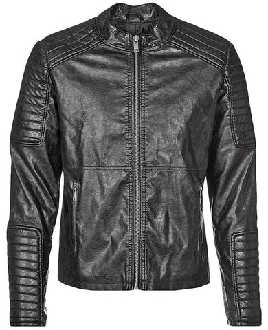 men's black quilted lambskin leather leather jacket soren detail close up