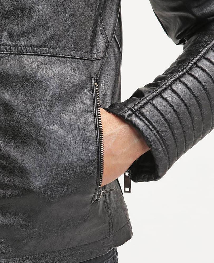men's black quilted lambskin leather leather jacket soren pocket detail