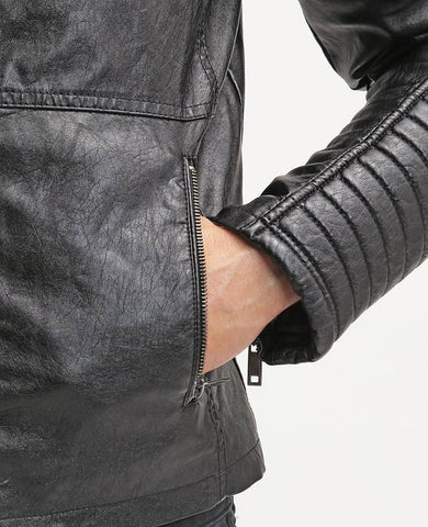 men's black quilted lambskin leather leather jacket soren pocket detail