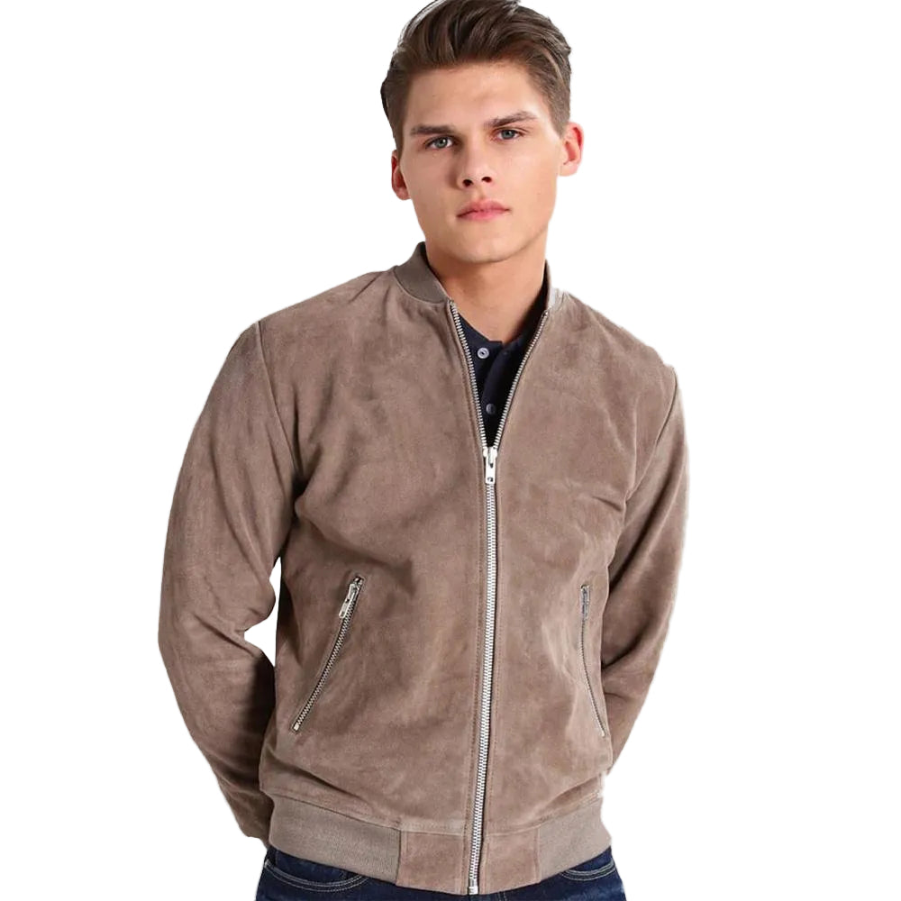 men's black slim fit lambskin suede jacket marlow front view