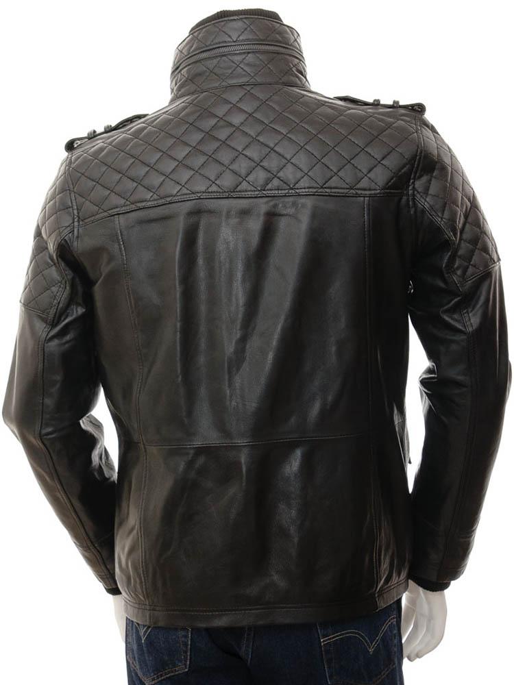 men's black quilted lambskin leather leather jacket alaric side angle