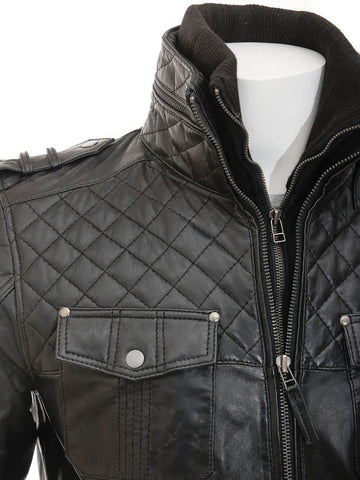 men's black quilted lambskin leather leather jacket alaric back view