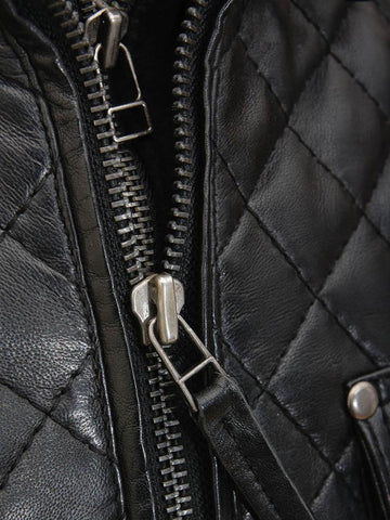 men's black quilted lambskin leather leather jacket alaric detail close up