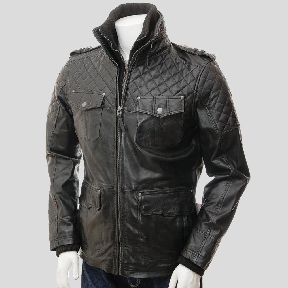 men's black quilted lambskin leather leather jacket alaric front view