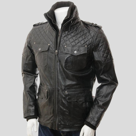 men's black quilted lambskin leather leather jacket alaric front view