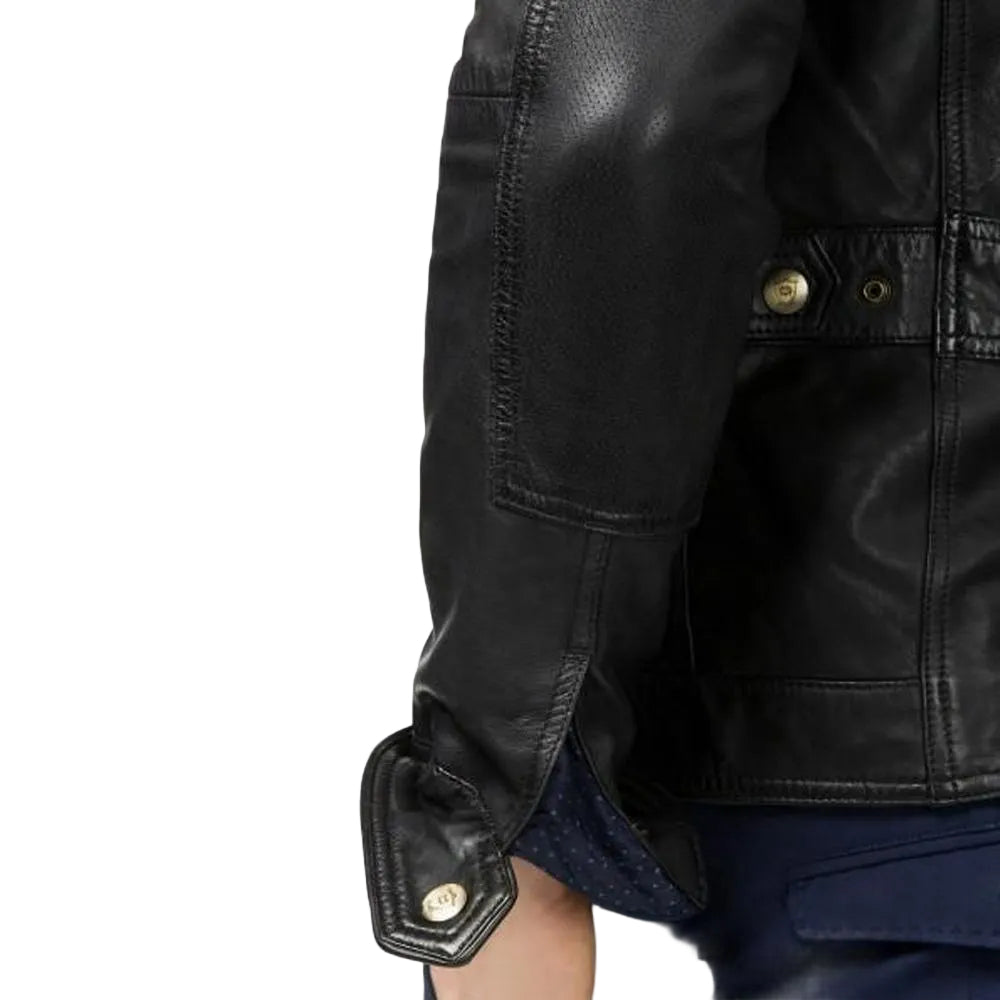 men's black quilted lambskin leather racer jacket ronan back view