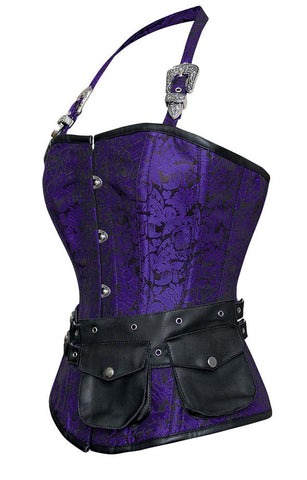 Rosamund Purple Corset with Strap and Faux Leather Pouch