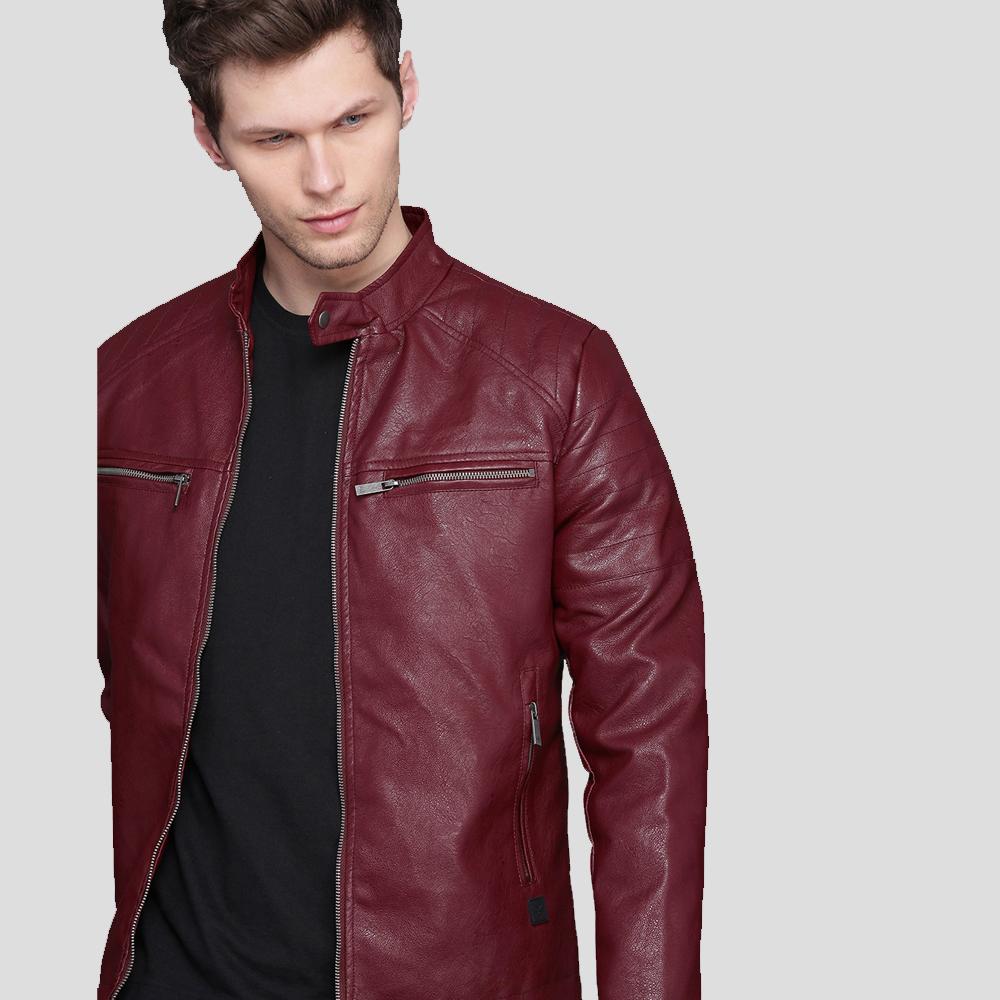 men's black quilted lambskin leather biker jacket damon front view