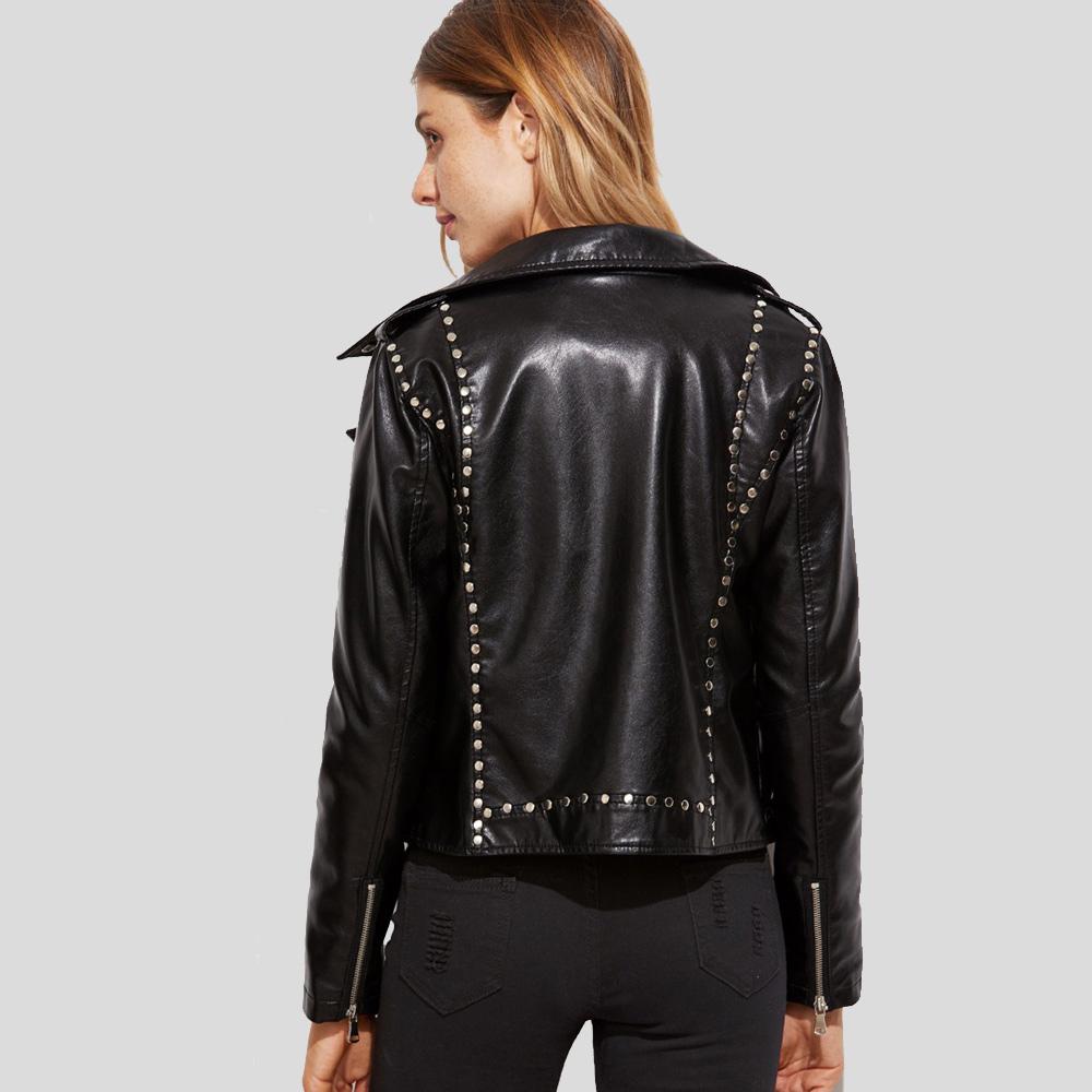 women's black lambskin leather biker jacket lyra side angle