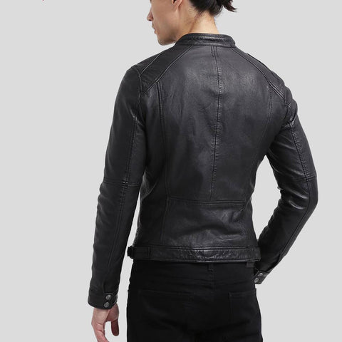 men's black quilted lambskin leather racer jacket valen side angle