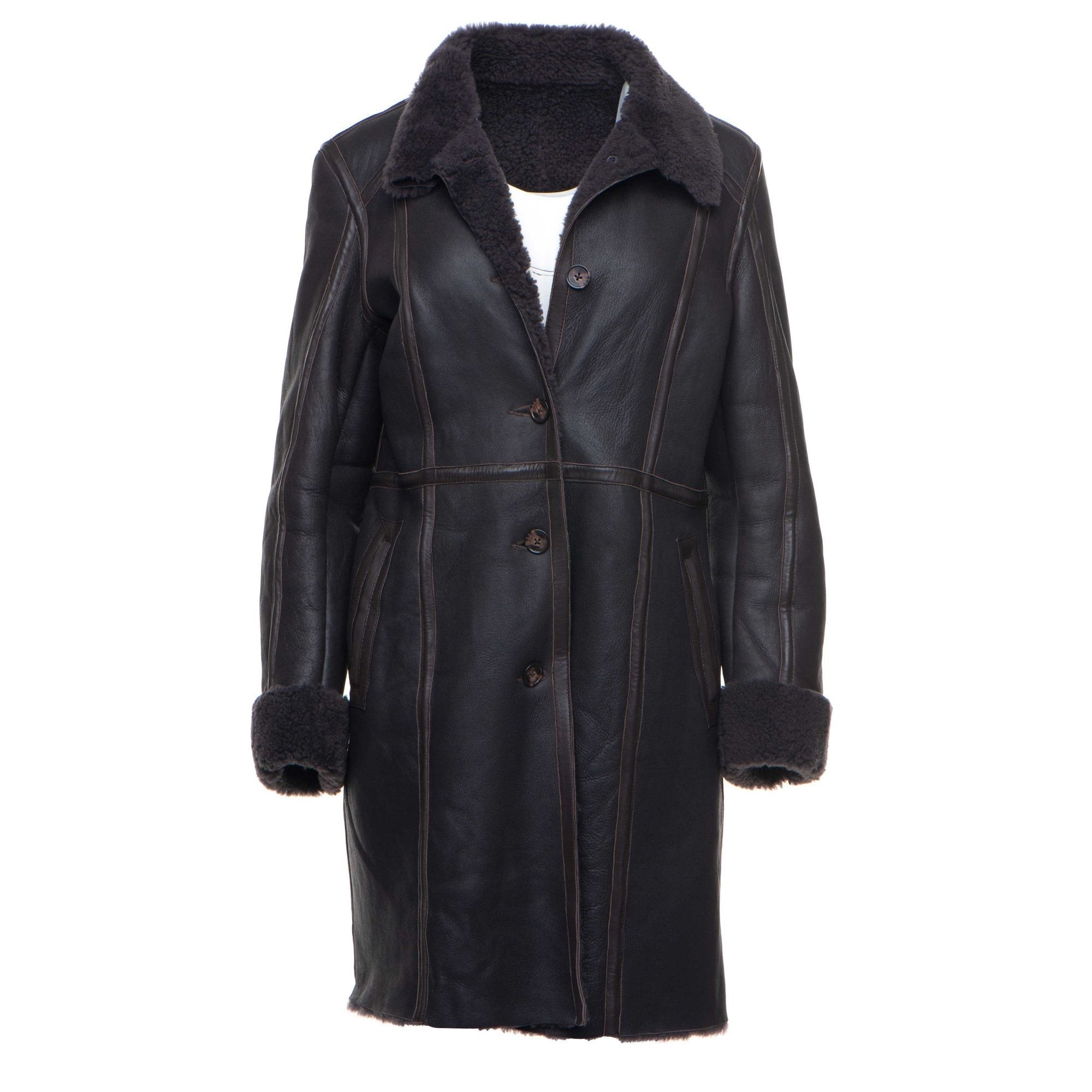Women’s 3/4 length shearling style buttoned coat Shaunna
