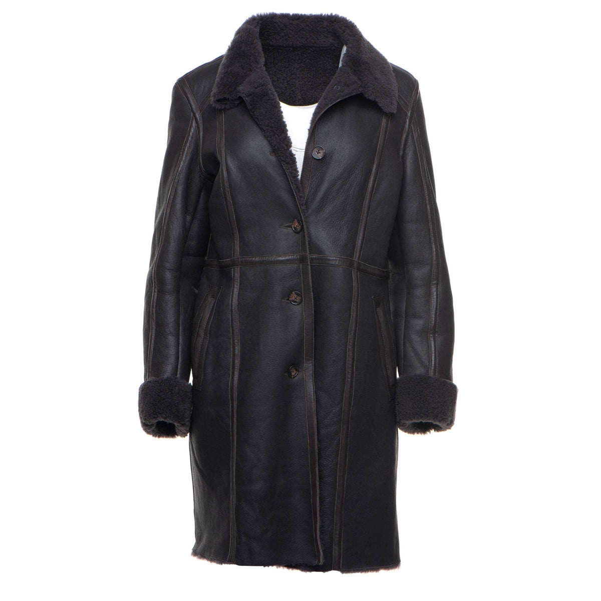 Women’s 3/4 length shearling style buttoned coat Shaunna
