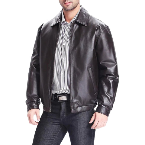 Men’s premium leather jacket in classic black bomber design