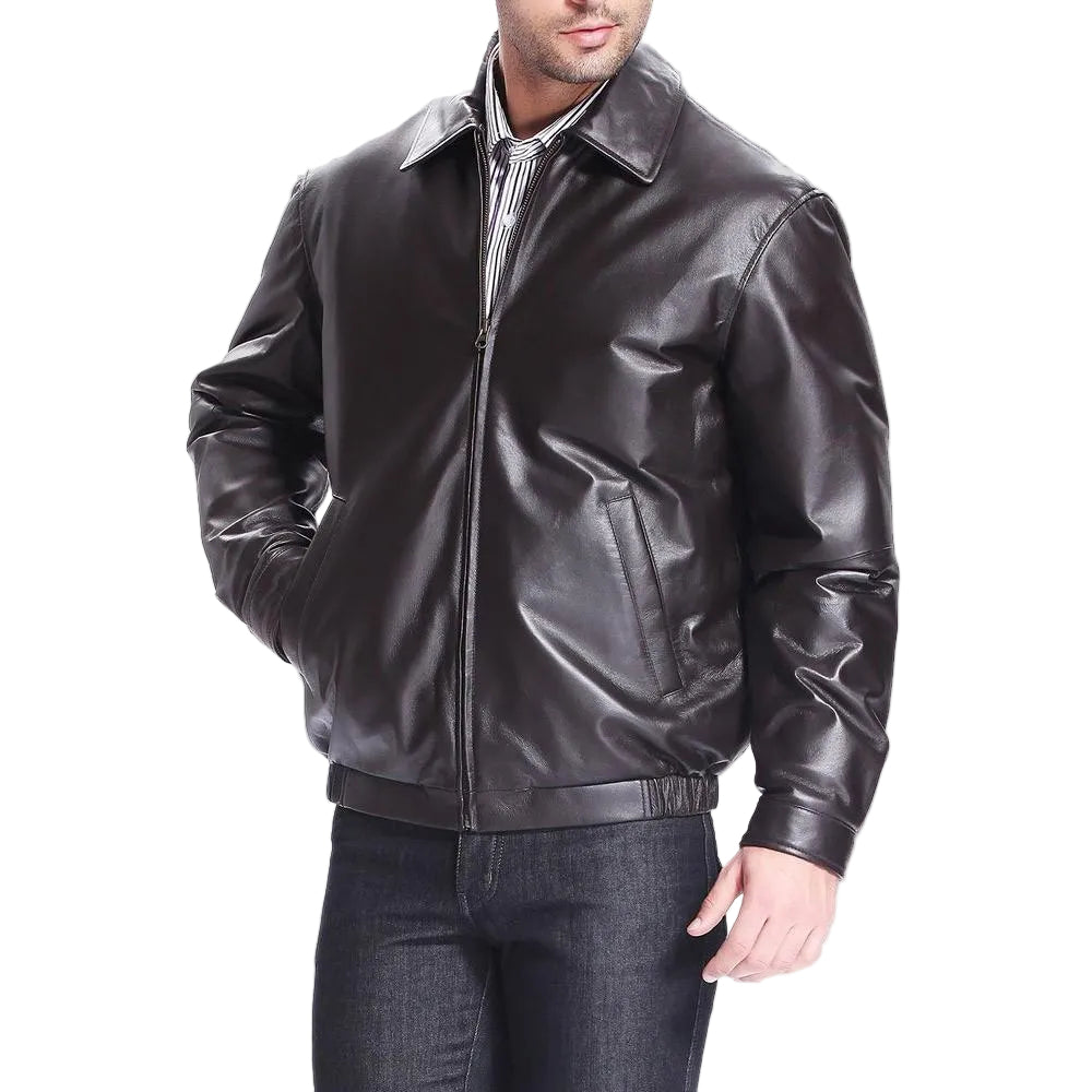 Men’s black leather bomber jacket Shaw
