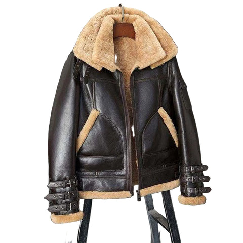 Shearling Coat B3 Bomber Jacket Short Fur Coat Fashion Motorcycle Jacket